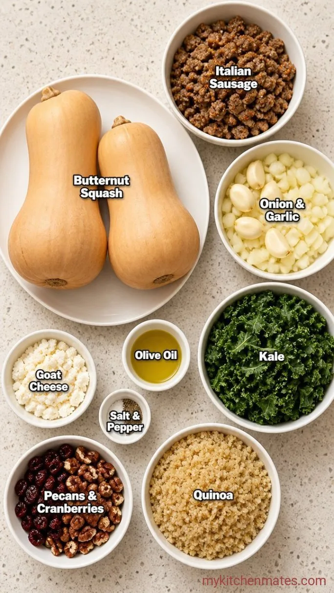 Hearty Sausage & Kale Stuffed Butternut Squash Ingredients