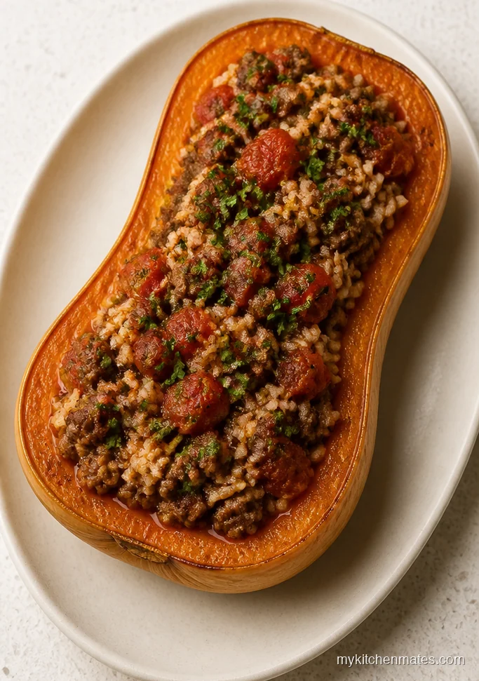 Stuffed Butternut Squash with Beef and Rice