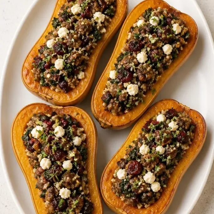 Hearty Sausage & Kale Stuffed Butternut Squash Stuffed Butternut Squash