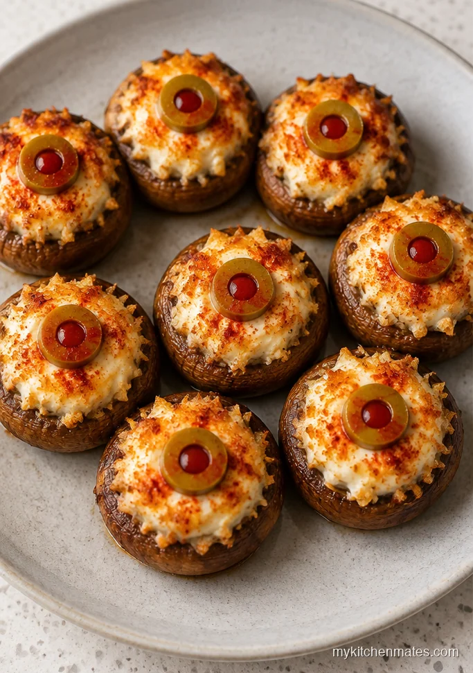 13 Spooky Halloween Party Finger Foods for Your Bash Stuffed Mushroom Eyeballs