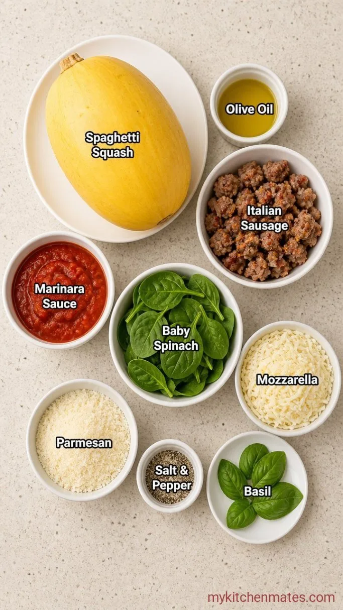 Cheesy Sausage and Spinach Stuffed Spaghetti Squash Ingredients