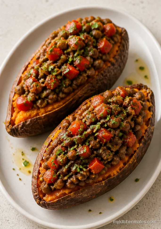 Stuffed Sweet Potatoes with Spiced Lentils