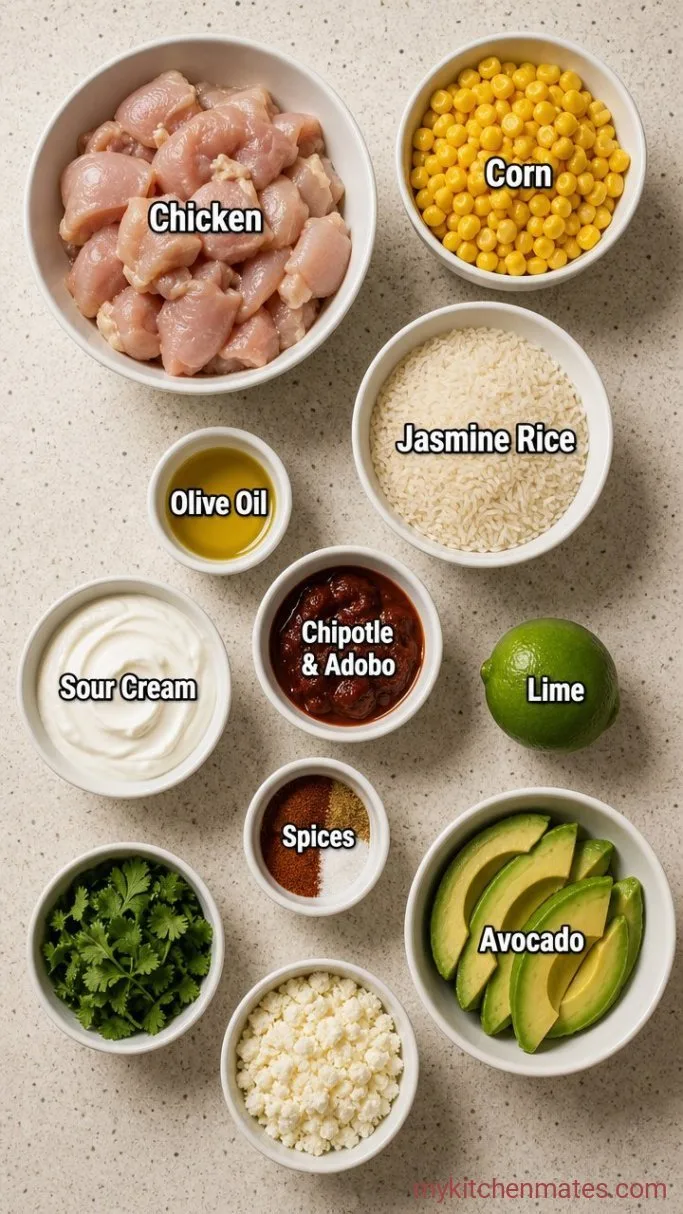25-Minute Sweet Corn Chicken Rice Bowl Ingredients