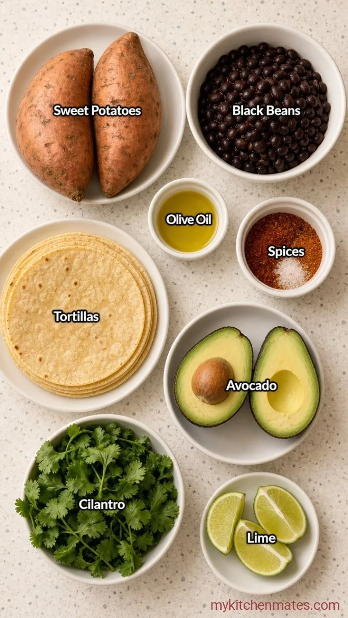Crispy Sheet Pan Sweet Potato Black Bean Tacos Ingredients