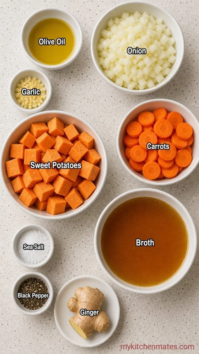 30-Minute Creamy Sweet Potato Carrot Soup Ingredients