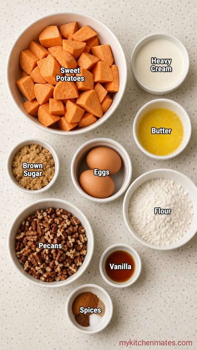 Creamy Sweet Potato Casserole with Pecan Topping Ingredients