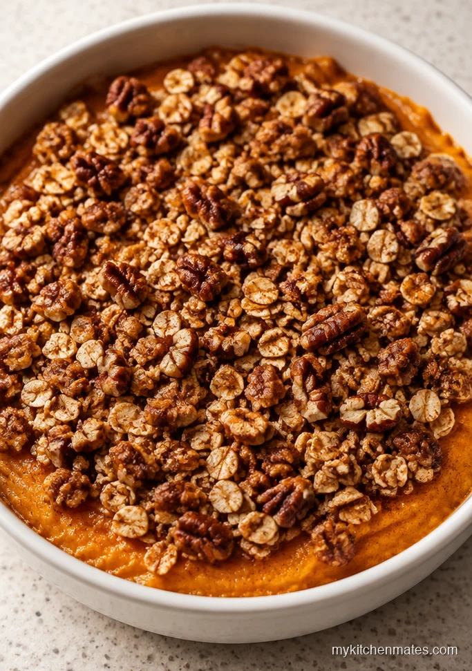 Sweet Potato Casserole with Oat Pecan Topping