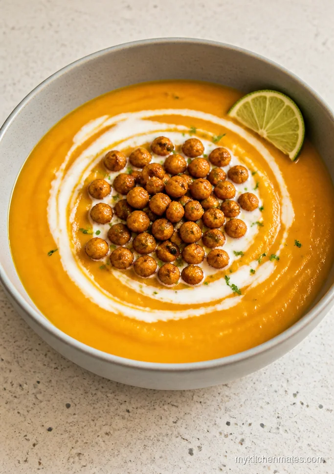 Sweet Potato Coconut Soup with Crispy Chickpeas
