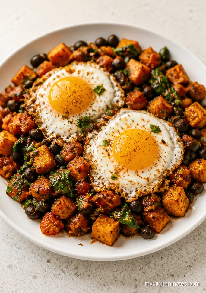 Sweet Potato Egg and Spinach Breakfast Skillet