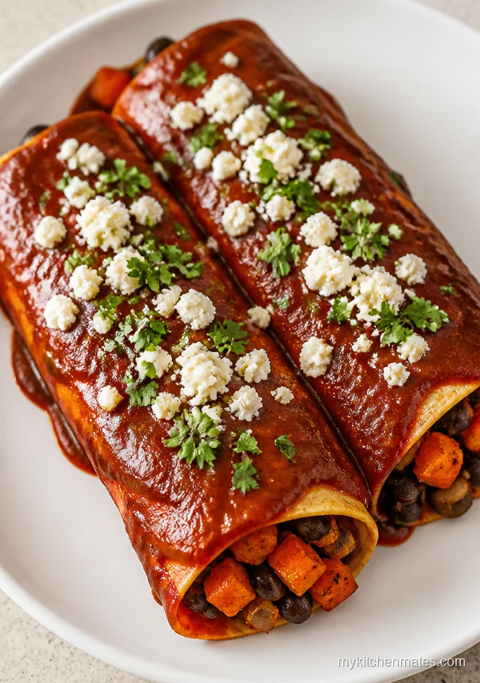 Sweet Potato Goat Cheese Enchiladas with Red Sauce