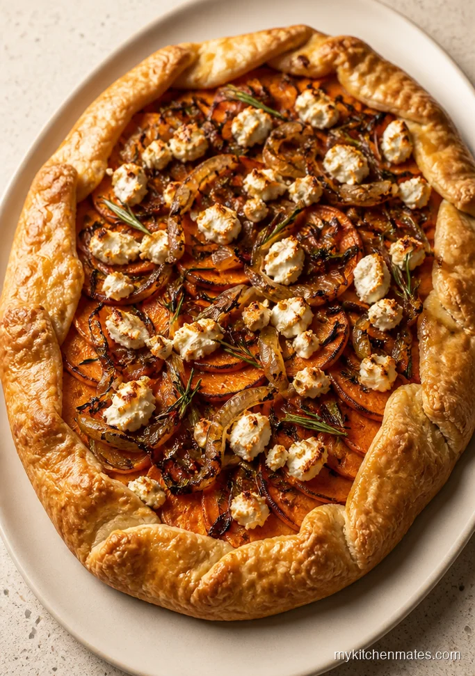 Sweet Potato Goat Cheese Galette with Caramelized Onions