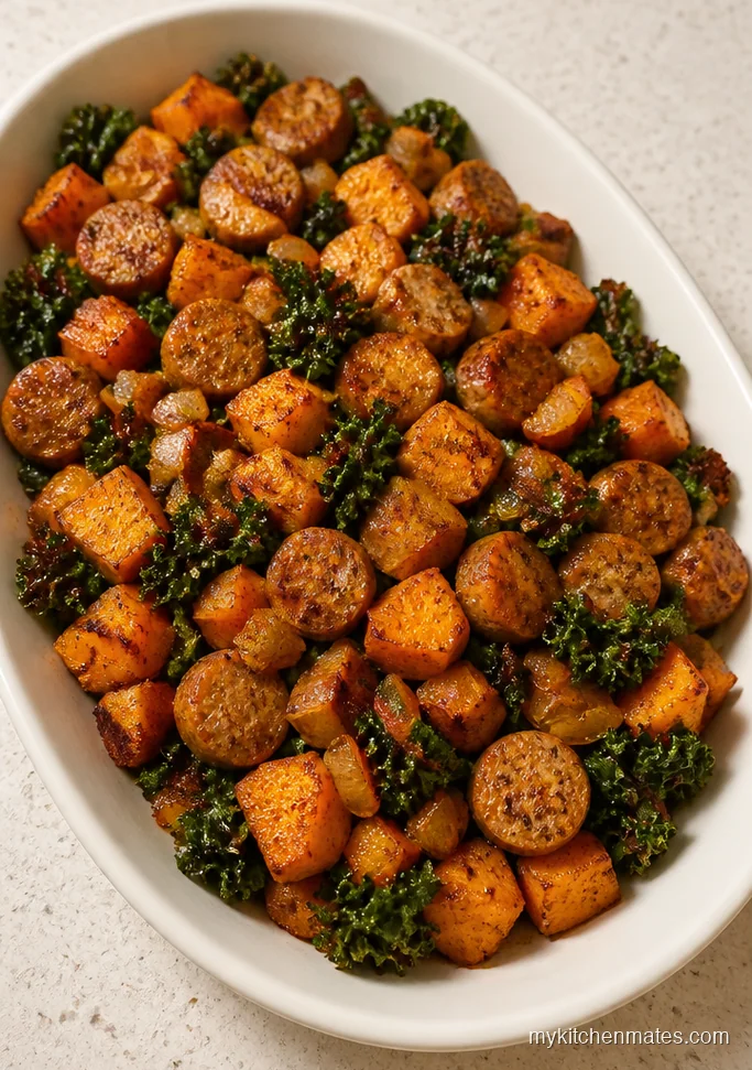 Sweet Potato, Kale, and Chicken Sausage Skillet