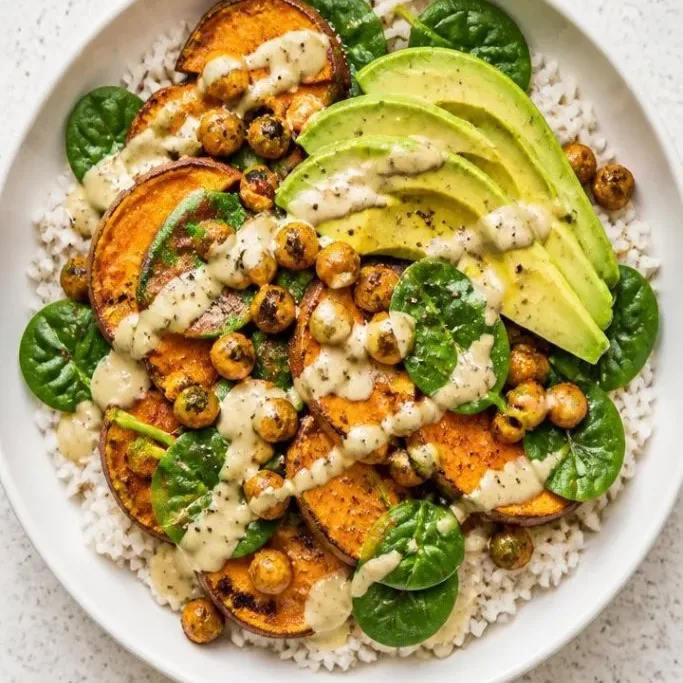 Roasted Sweet Potato Rice Bowl with Creamy Tahini Dressing Sweet Potato Rice Bowl