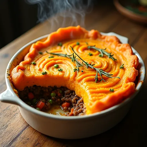 Sweet Potato Topped Shepherds Pie with Fresh Herbs