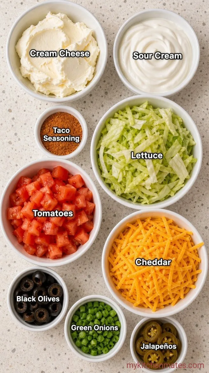 Quick No-Bake Taco Dip with Cream Cheese Ingredients