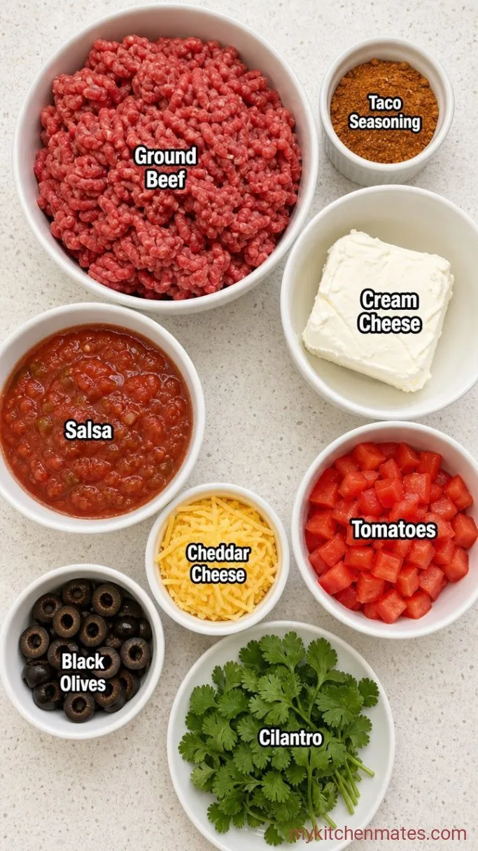 Creamy 5-Ingredient Taco Dip with Ground Beef Ingredients