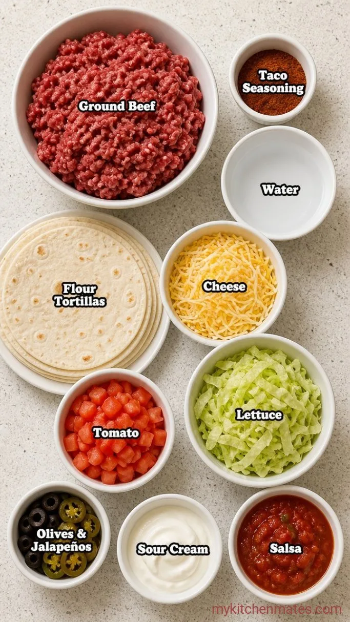 15-Minute Taco Pizza with Tortillas Ingredients