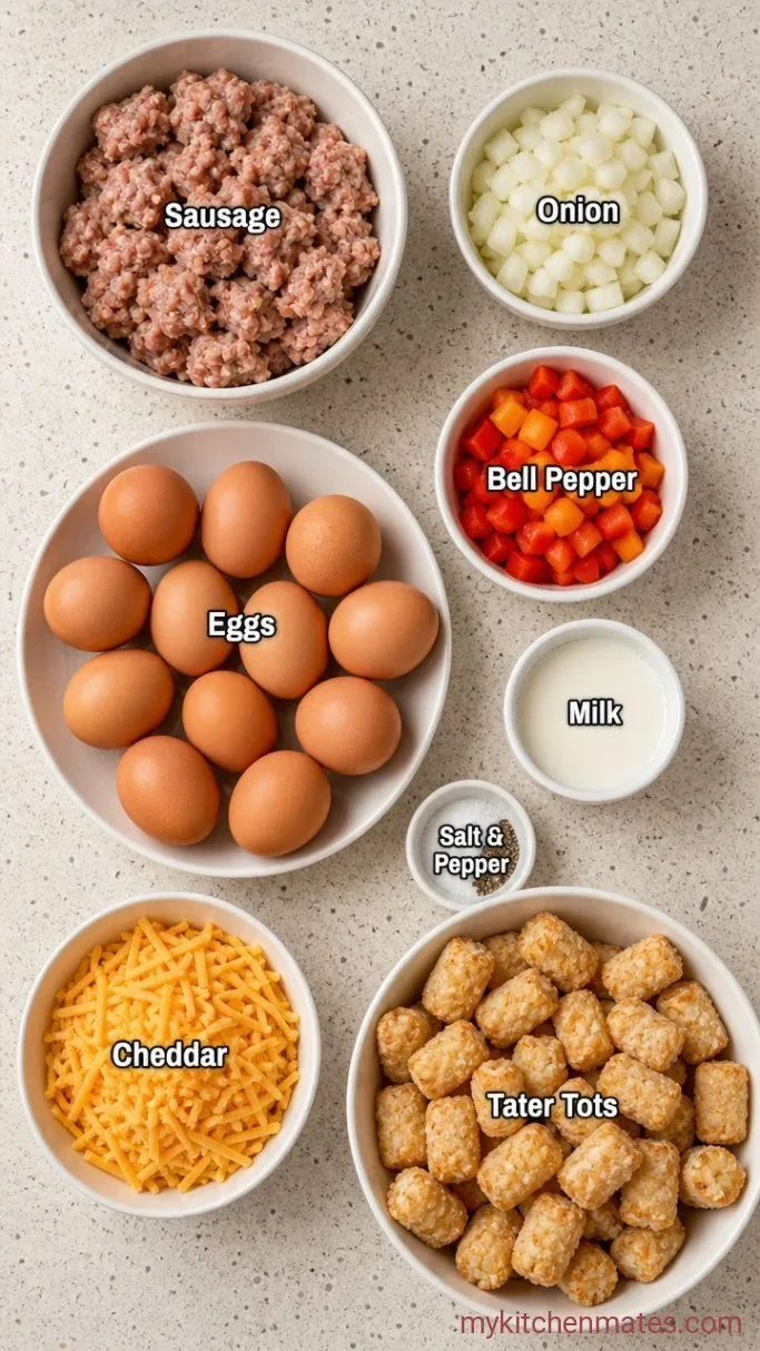 Crispy Tater Tot Breakfast Casserole (Make It the Night Before) Ingredients