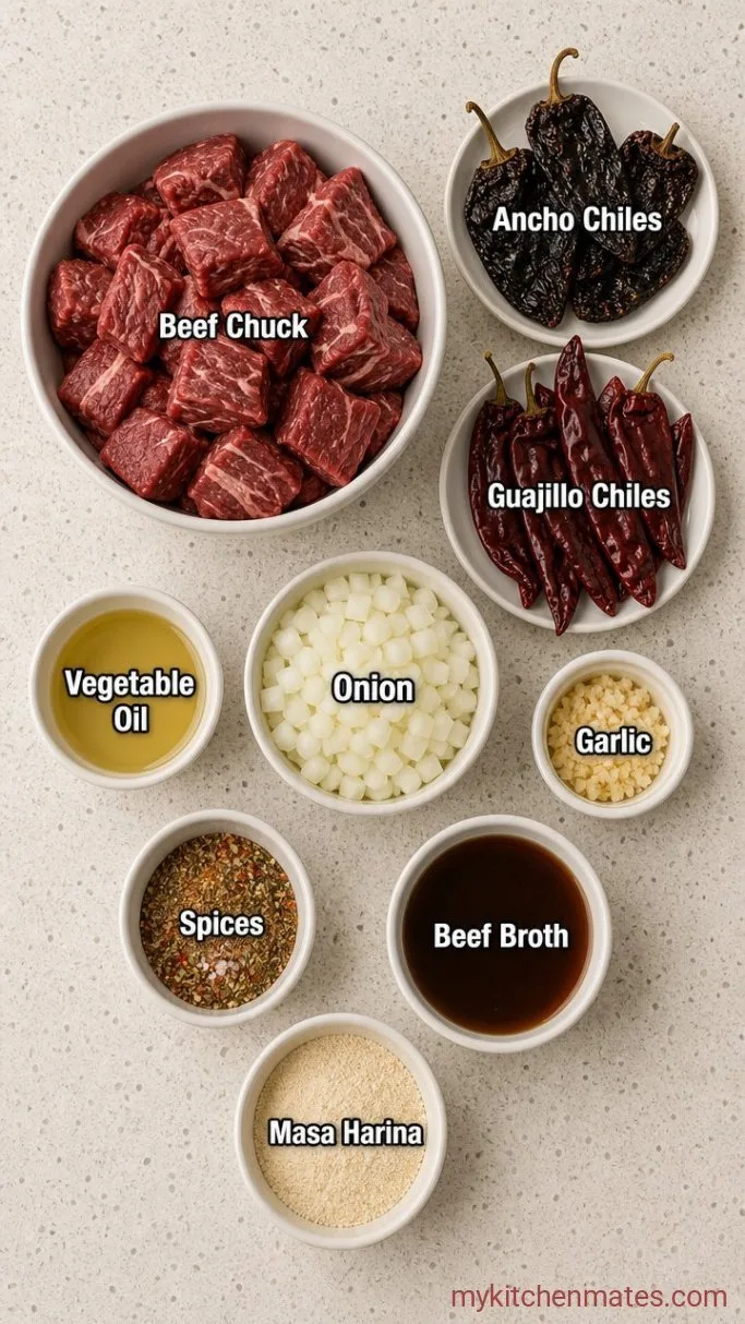 Smoky Texas Red Chili (No Beans, Just Beef and Chiles) Ingredients