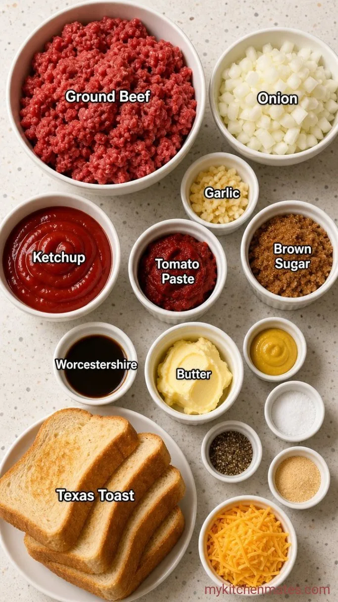 Sticky, Cheesy Texas Toast Sloppy Joes Ingredients