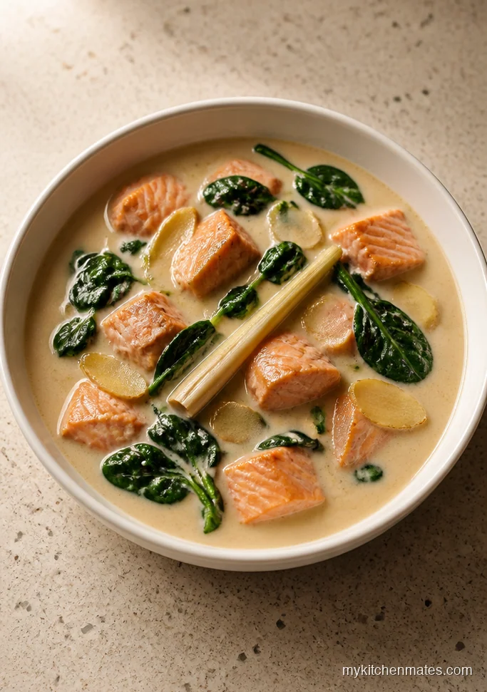 Thai Coconut Salmon Spinach Soup