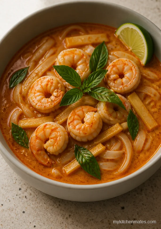 Thai Red Curry Shrimp Rice Noodle Soup