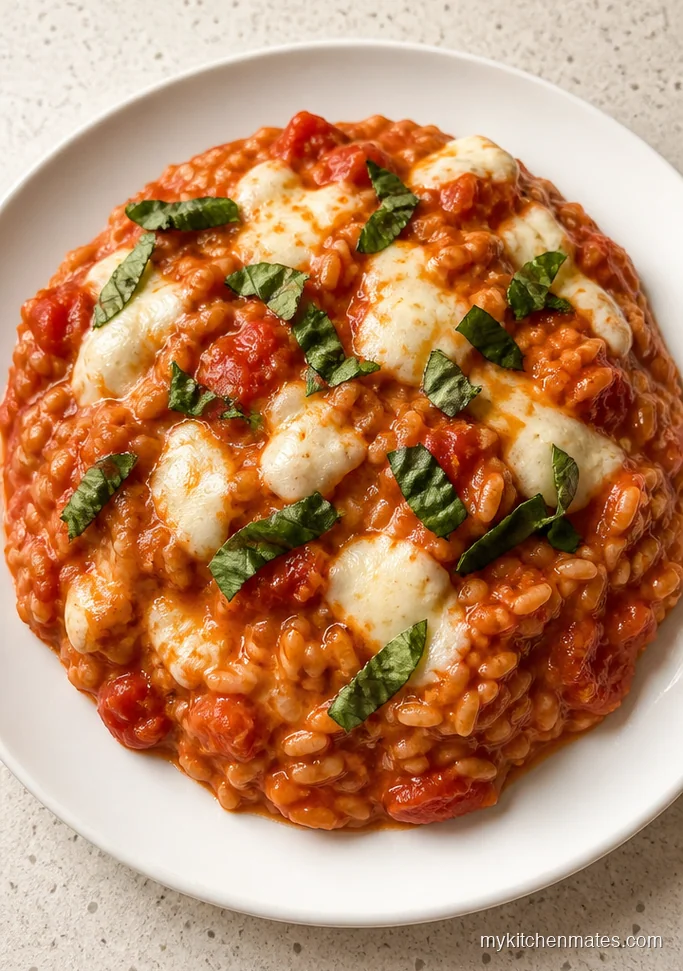 Tomato Basil Mozzarella Rice Casserole
