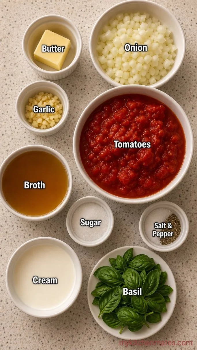 Simple Homemade Tomato Basil Soup Ingredients