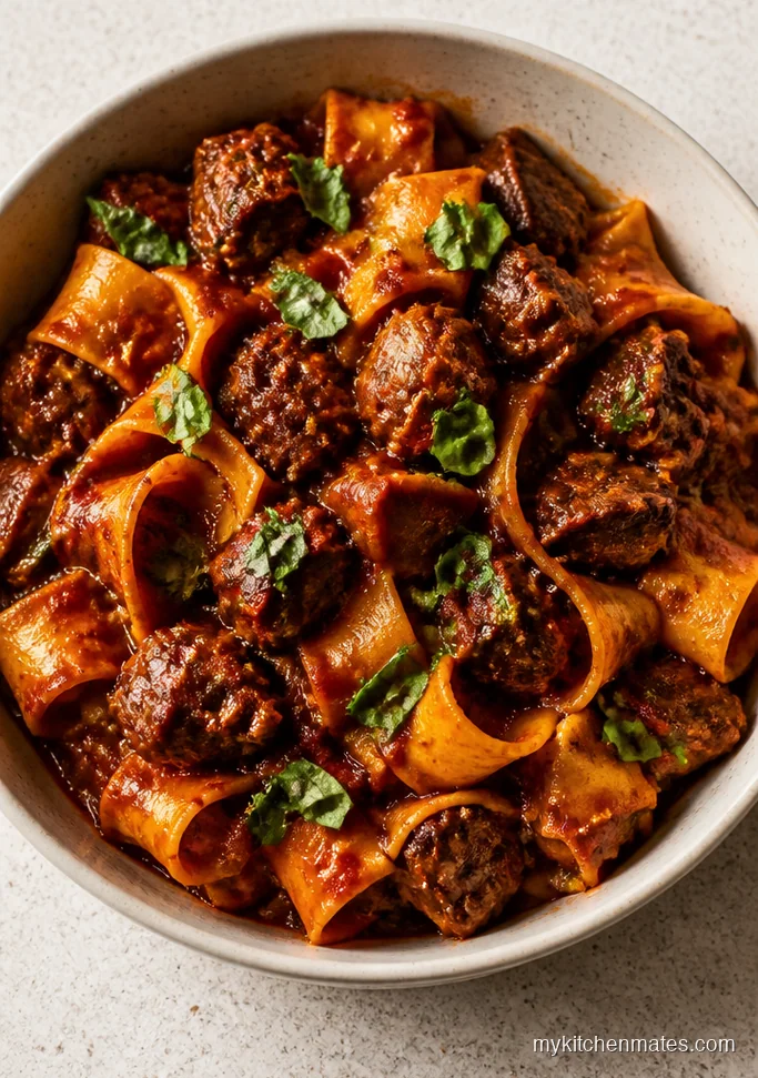 Tomato Basil Venison Ragu with Pappardelle