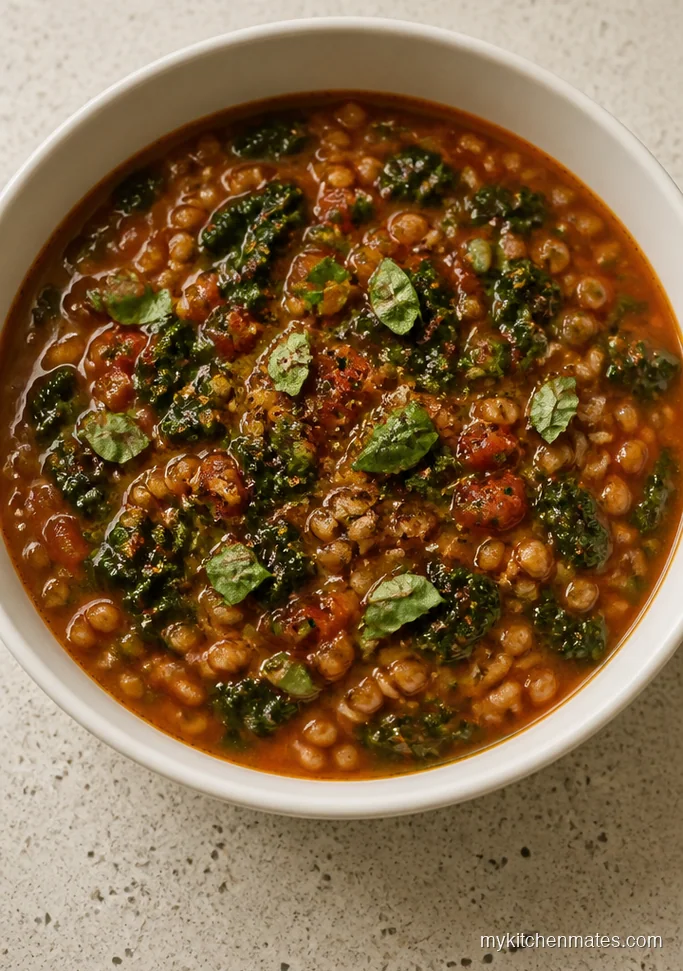 Tomato Farro Kale Soup with Basil