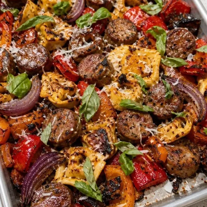 One-Pan Tortellini Sheet Pan Dinner with Sausage and Peppers Tortellini Sheet Pan Dinner