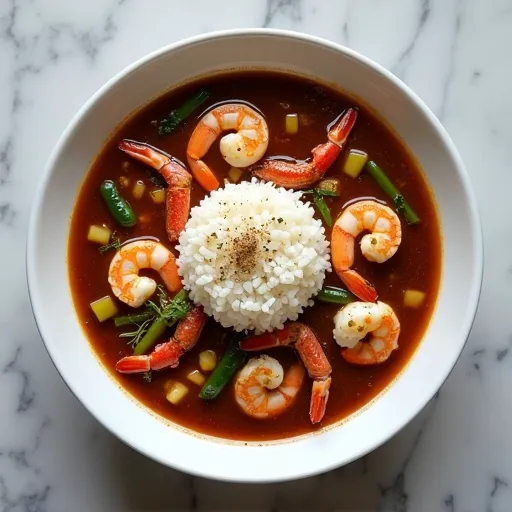 Traditional New Orleans Seafood Gumbo with Dark Roux