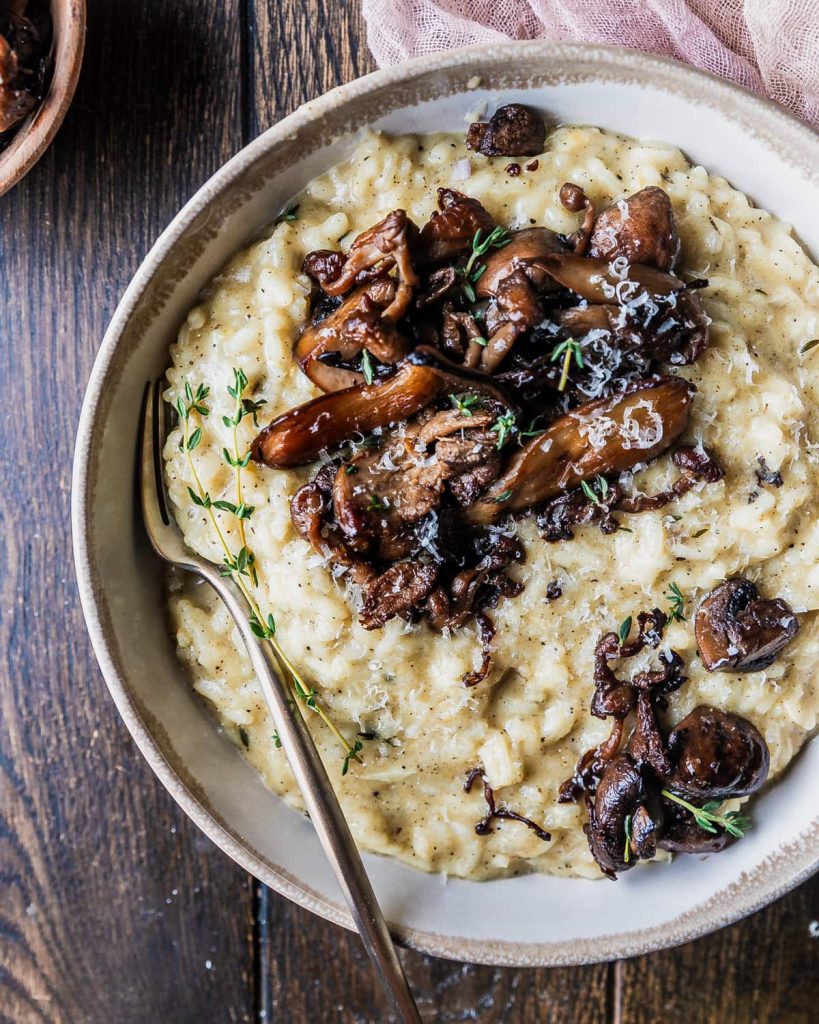 truffle mushroom risotto overhead close