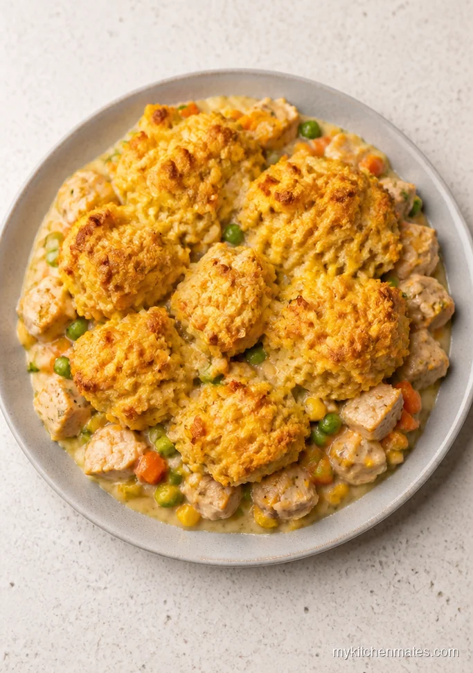 Turkey Pot Pie Casserole with Cheddar Biscuits