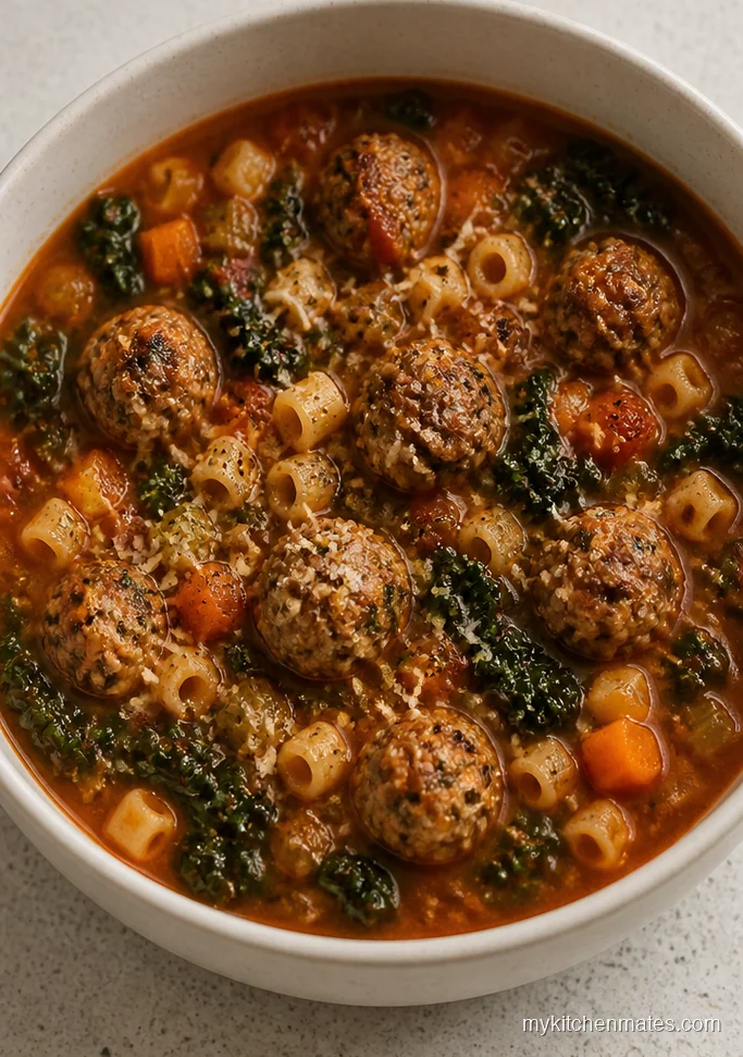 Turkey Sausage Meatball Kale Soup