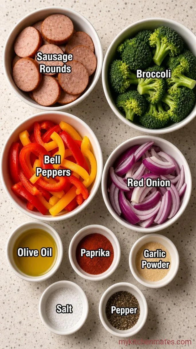 30-Minute Turkey Sausage Sheet Pan Dinner Ingredients