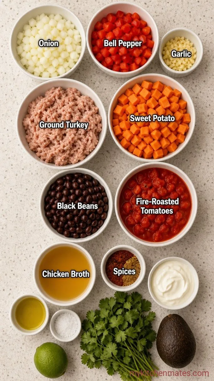 One-Pot Turkey Sweet Potato Chili Ingredients