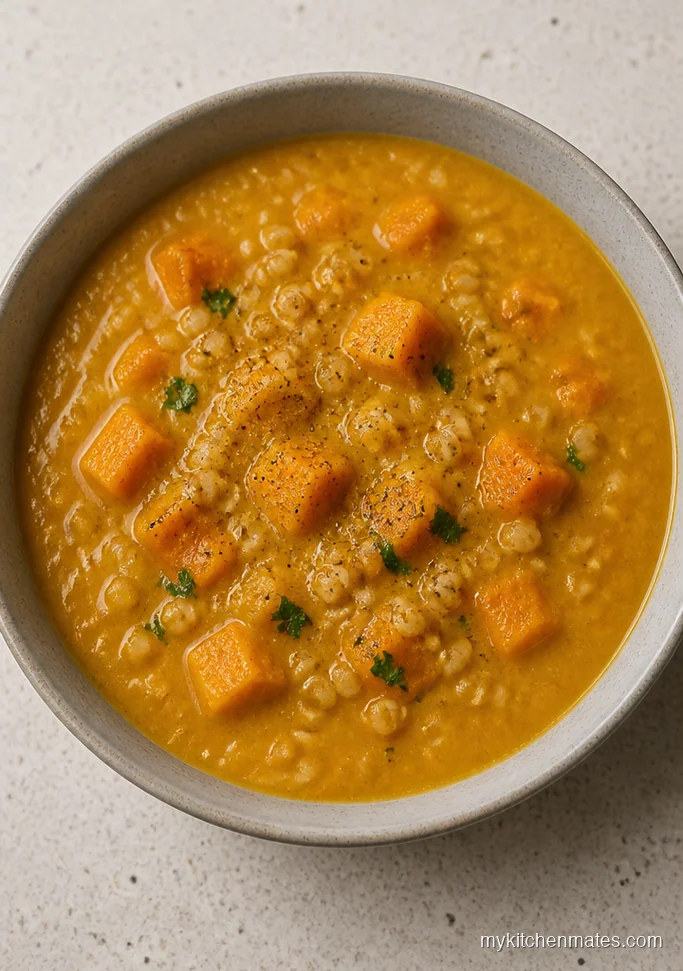 Turmeric Ginger Sweet Potato Barley Soup