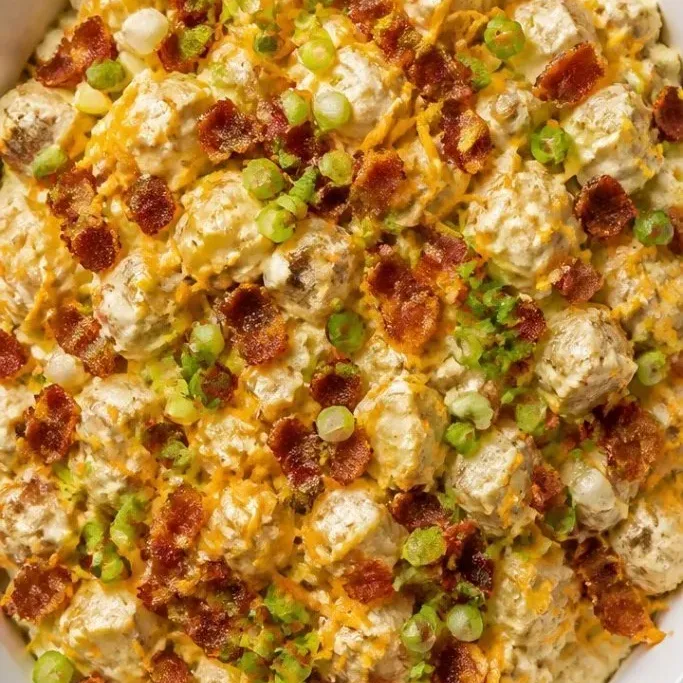 Creamy Twice Baked Potato Salad with Crispy Skins Twice Baked Potato Salad