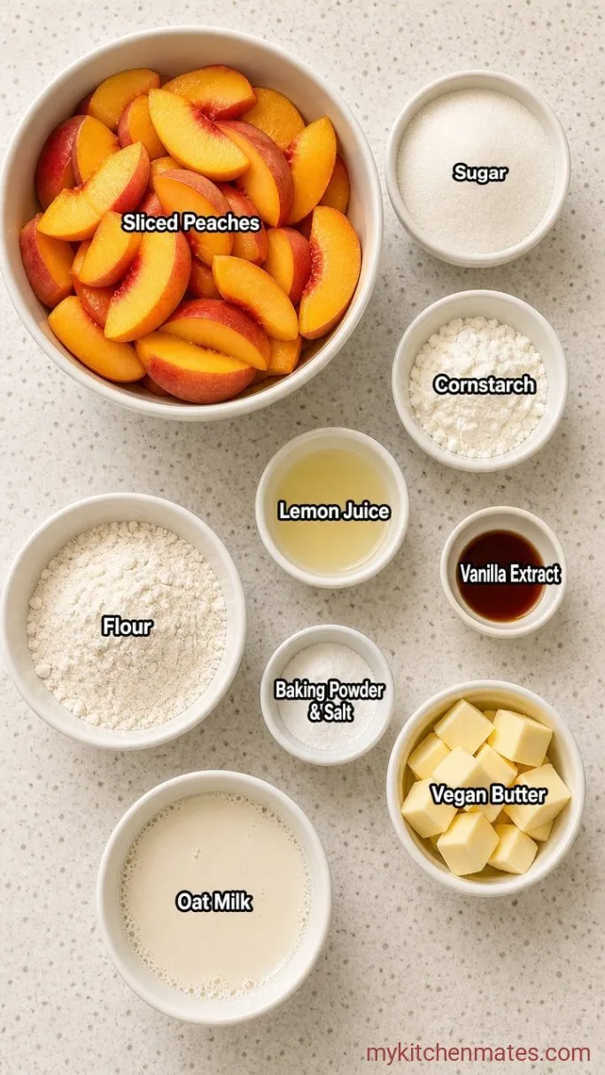 Easy Vegan Peach Cobbler with Fluffy Biscuit Topping Ingredients