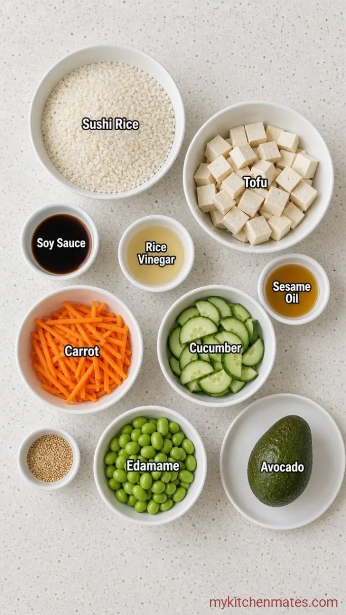 Easy No-Roll Vegan Sushi Bowl Ingredients