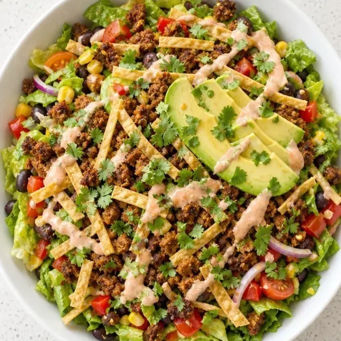 Crunchy Vegan Taco Salad with Creamy Chipotle Dressing Vegan Taco Salad