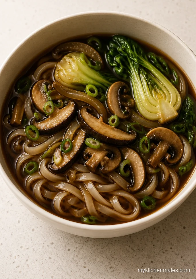 Vegetarian Shiitake Mushroom Rice Noodle Soup