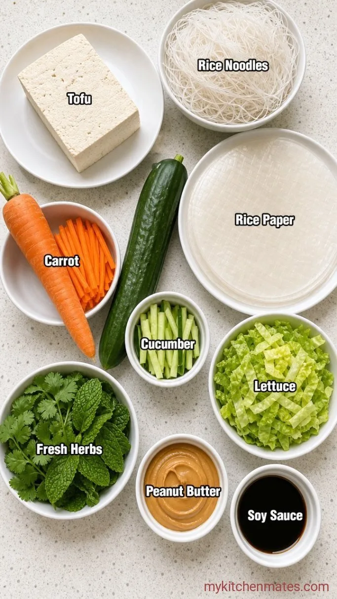 Fresh Vegetarian Spring Rolls with Crispy Tofu Ingredients