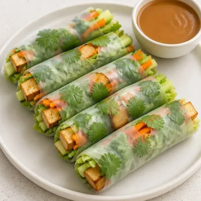 Fresh Vegetarian Spring Rolls with Crispy Tofu Vegetarian Spring Rolls