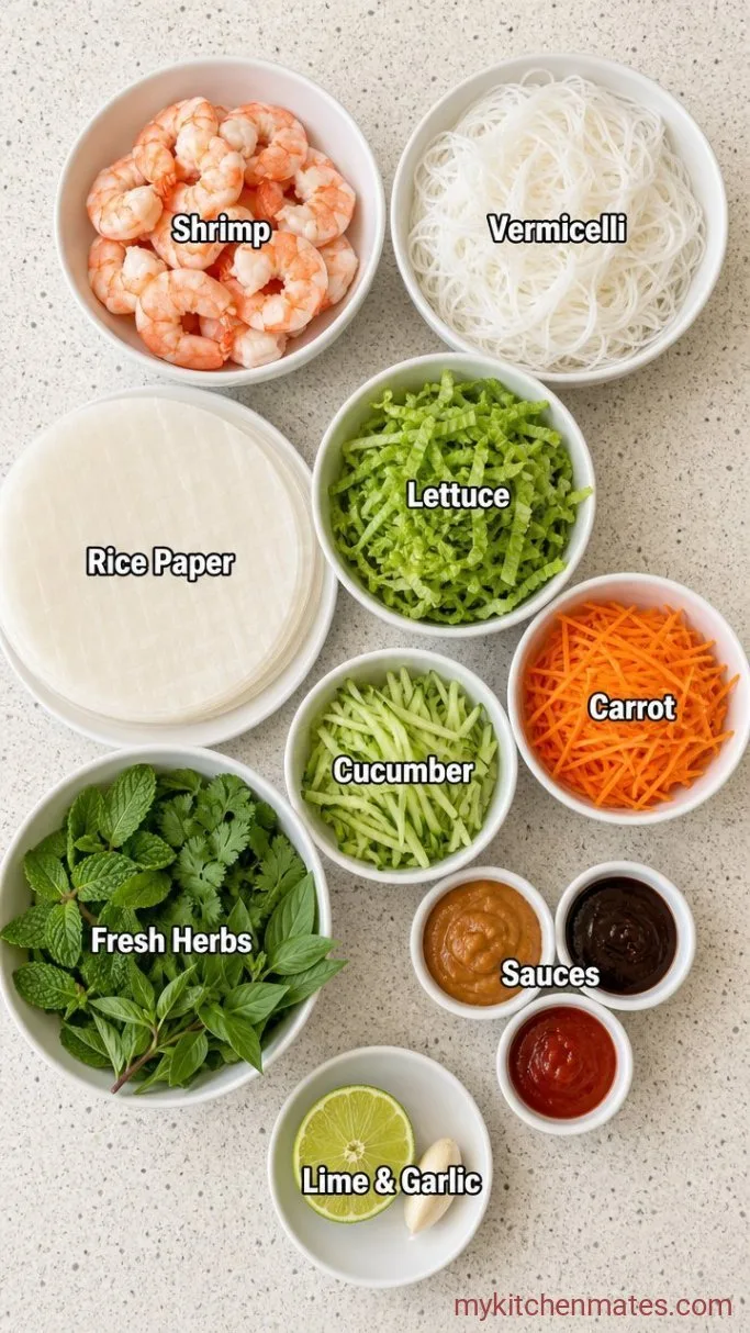 Fresh Vietnamese Summer Rolls with Easy Peanut Sauce Ingredients
