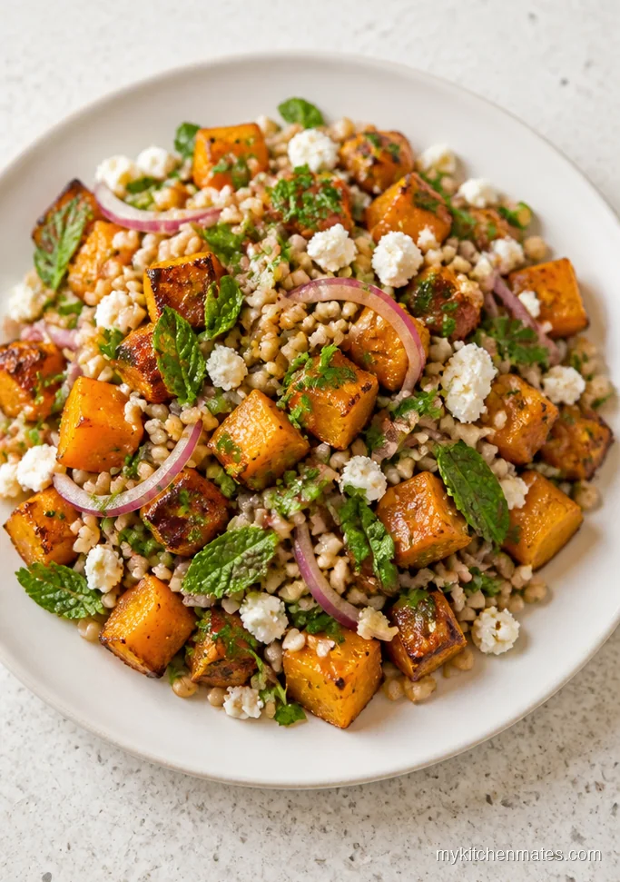 Warm Farro Butternut Squash Salad with Feta