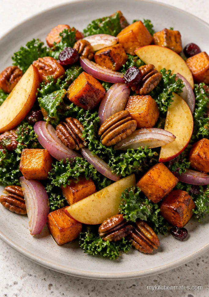 Warm Kale Apple Salad with Sweet Potato