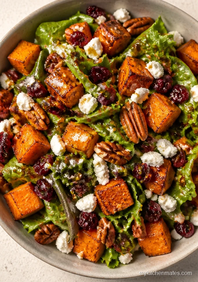 Warm Sweet Potato Goat Cheese Salad with Maple Dijon