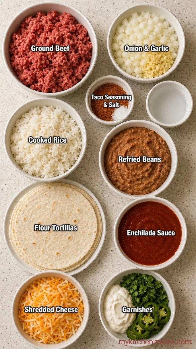Easy Baked Wet Burrito with Ground Beef Ingredients